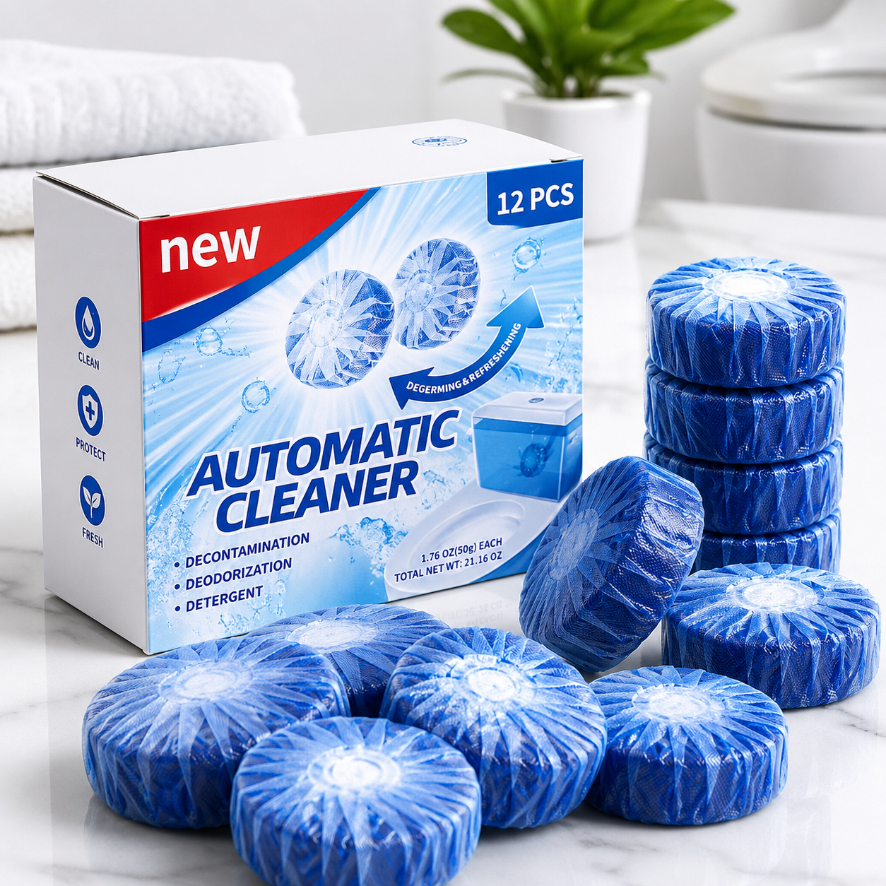 Automatic Toilet Cleaning Tablets - 12 Pieces